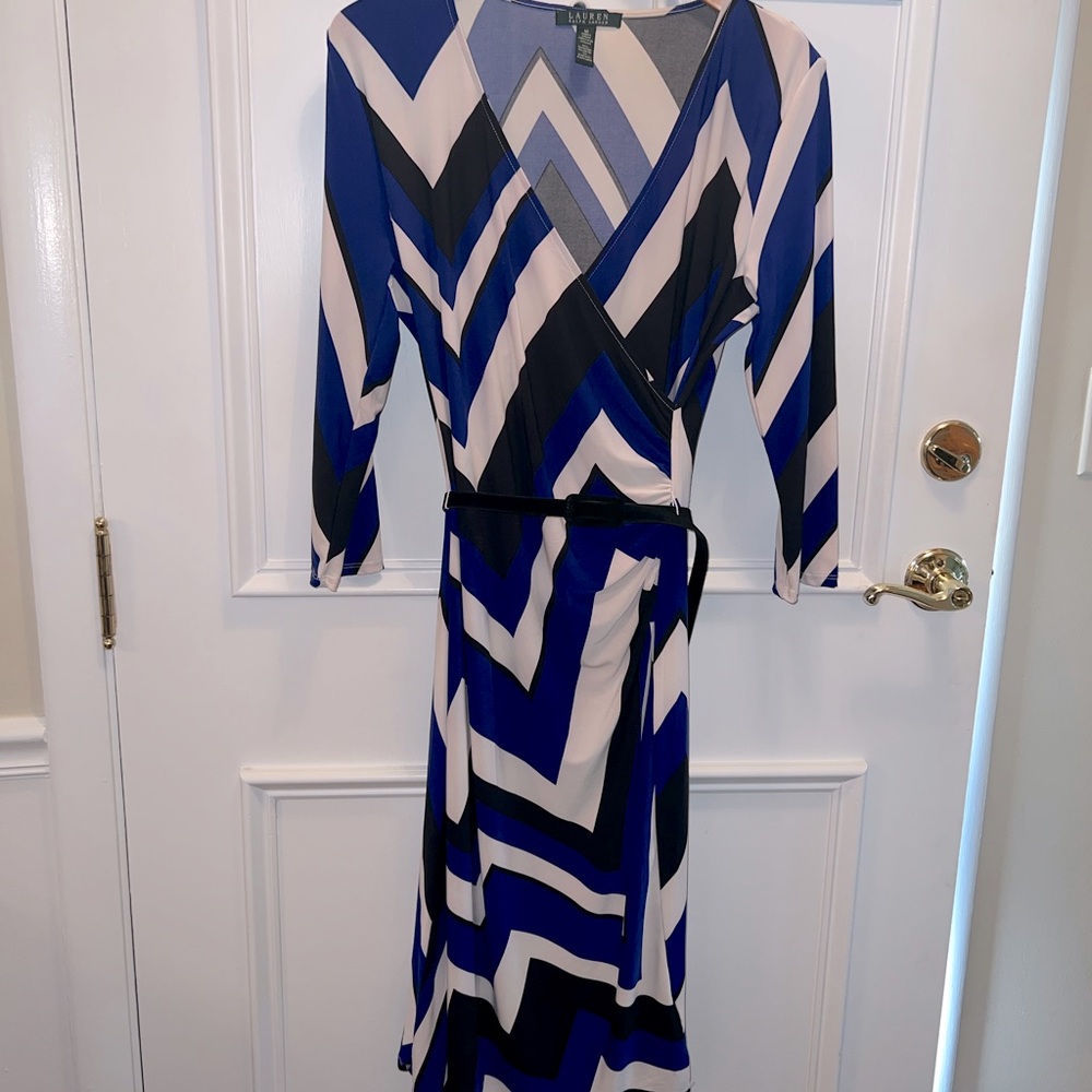 Lauren by Ralph Lauren Wrap Dress Blue White Black size Medium